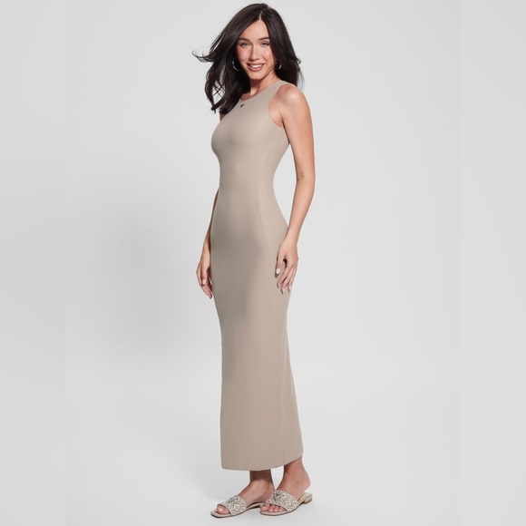 New Guess Beige Halter Bodycon Maxi Dress - Picture 1 of 5